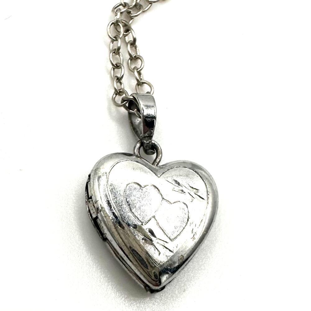 TK vintage 925 sterling silver etched dainty heart locket 16” chain necklace